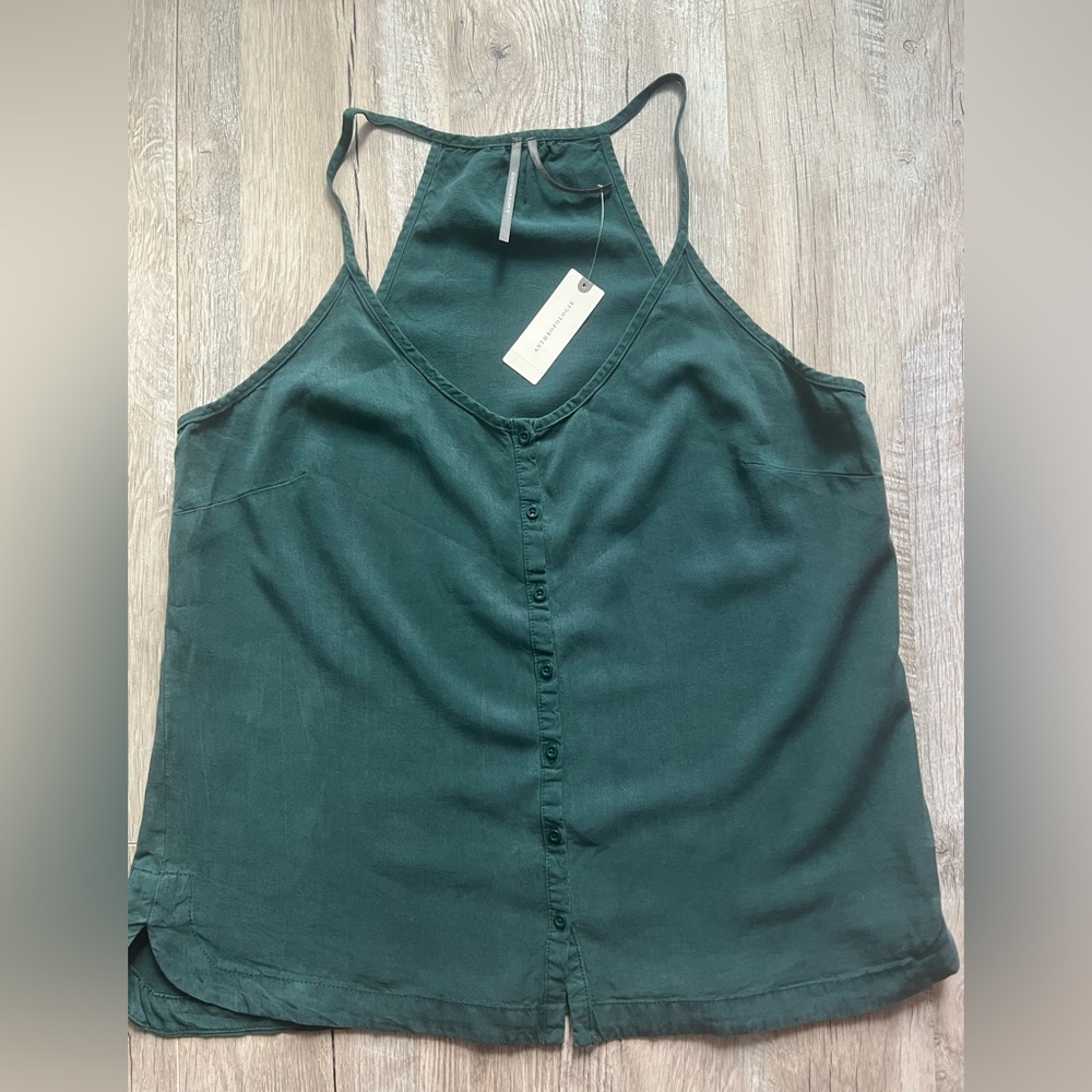 Anthropologie Deep Teal Button-Front Racerback Tank Top